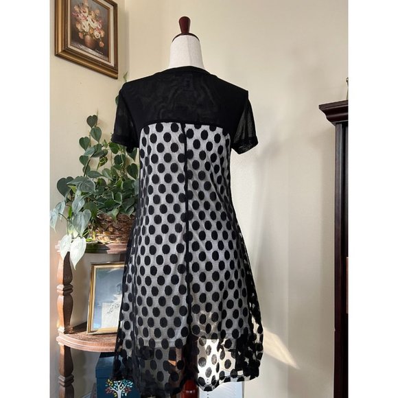 Clotheshead Black Sheer Polka Dot Dress w/ Ivory Underlay, sz M - Picture 7 of 10